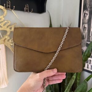 VTG 70s Calderon Olive Leather Envelope Clutch Purse